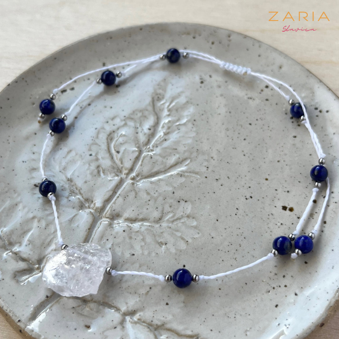 Bransoletka na kostkę LAPIS LAZULI, KRYSZTAŁ GÓRSKI