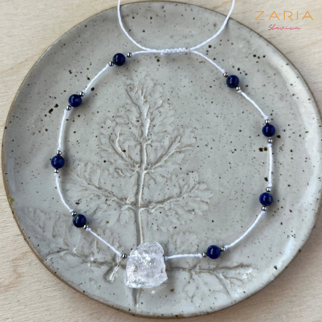 Bransoletka na kostkę LAPIS LAZULI, KRYSZTAŁ GÓRSKI