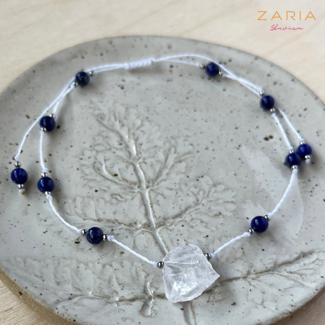 Bransoletka na kostkę LAPIS LAZULI, KRYSZTAŁ GÓRSKI