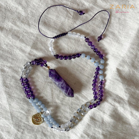 Necklace AMETHYST, MOONSTONE, CLEAR QUARTZ, ANGELITE, LABRADORITE