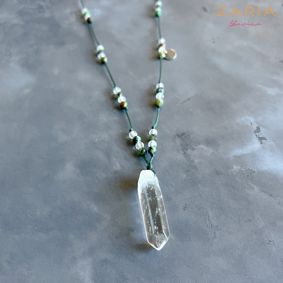 Necklace CLEAR QUARTZ, AFRICAN TURQUOISE