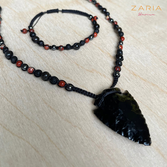 Men’s Set BLACK OBSIDIAN, ICE OBSIDIAN, RED JASPER, HEMATITE, VOLCANIC LAVA STONE