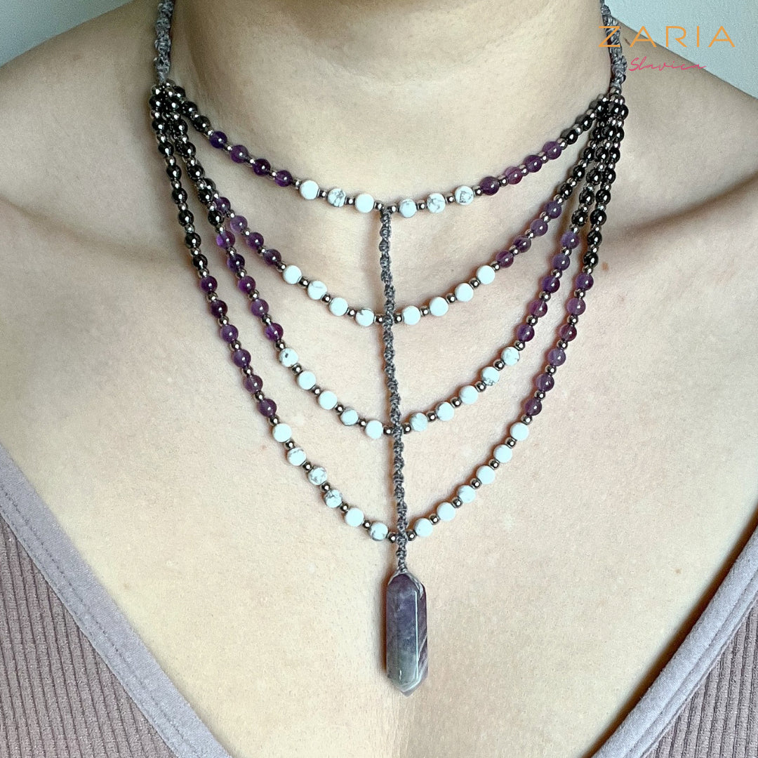 Necklace AMETHYST, HOWLITE, HEMATITE