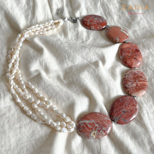 Necklace PEARLS, RED JASPER