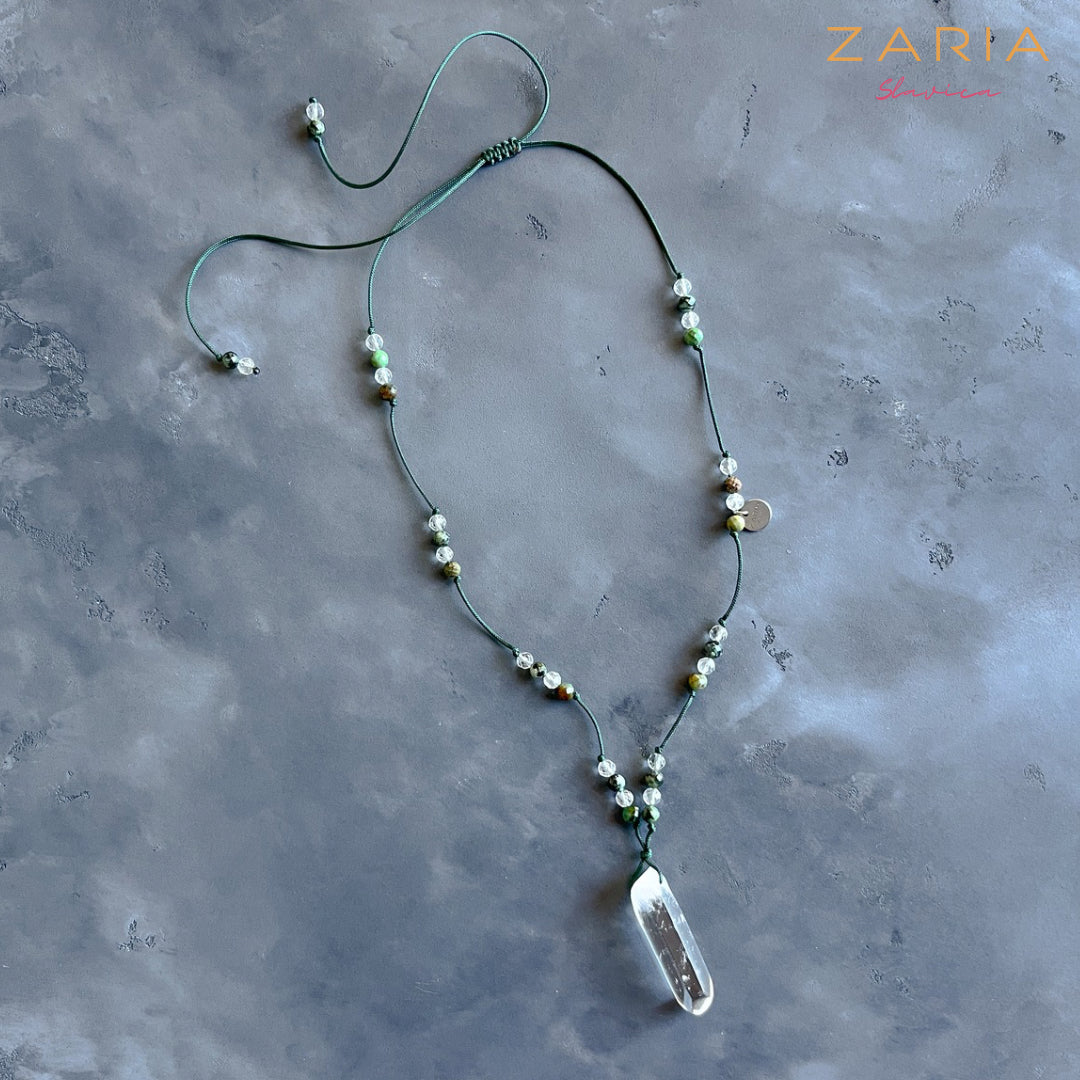 Necklace CLEAR QUARTZ, AFRICAN TURQUOISE