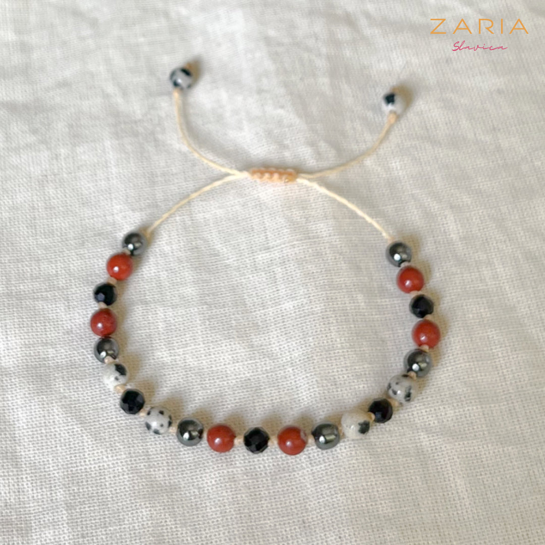 Children’s Bracelet HEMATITE, RED JASPER, BLACK TOURMALINE, DALMATIAN JASPER