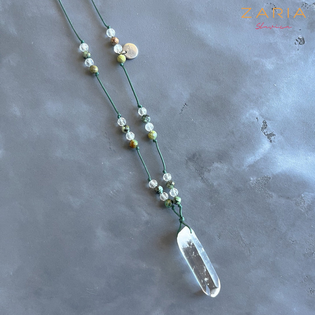 Necklace CLEAR QUARTZ, AFRICAN TURQUOISE